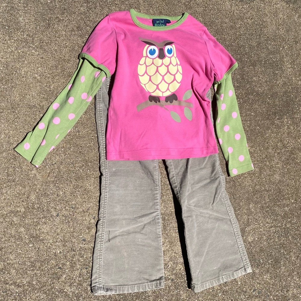 Mini Boden 7Y Corduroy Pants with Matching 7-8Y Double Sleeved T-Shirt